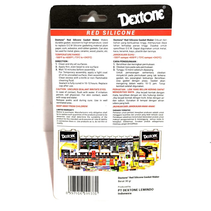 

BARU! LEM DEXTONE RED SILICONE HITEMP KACA KAYU KERAMIK METAL PLASTIK 30 GR