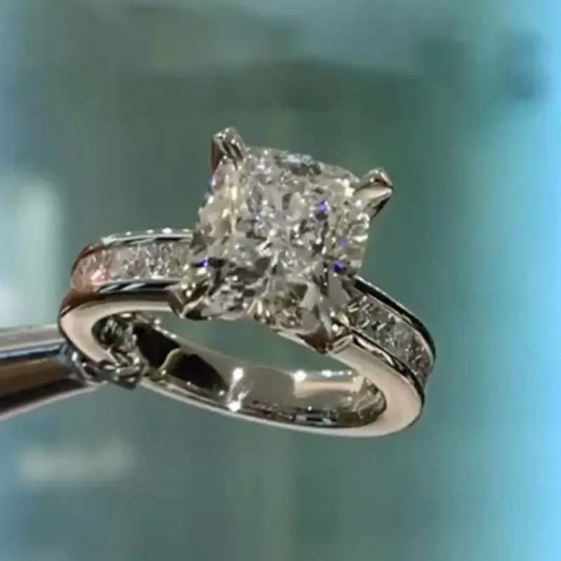 Cincin Pernikahanpertunangan Hias Cubic Zirconia Bentuk Persegi Gaya Simpleeleganputri Untuk Wanita