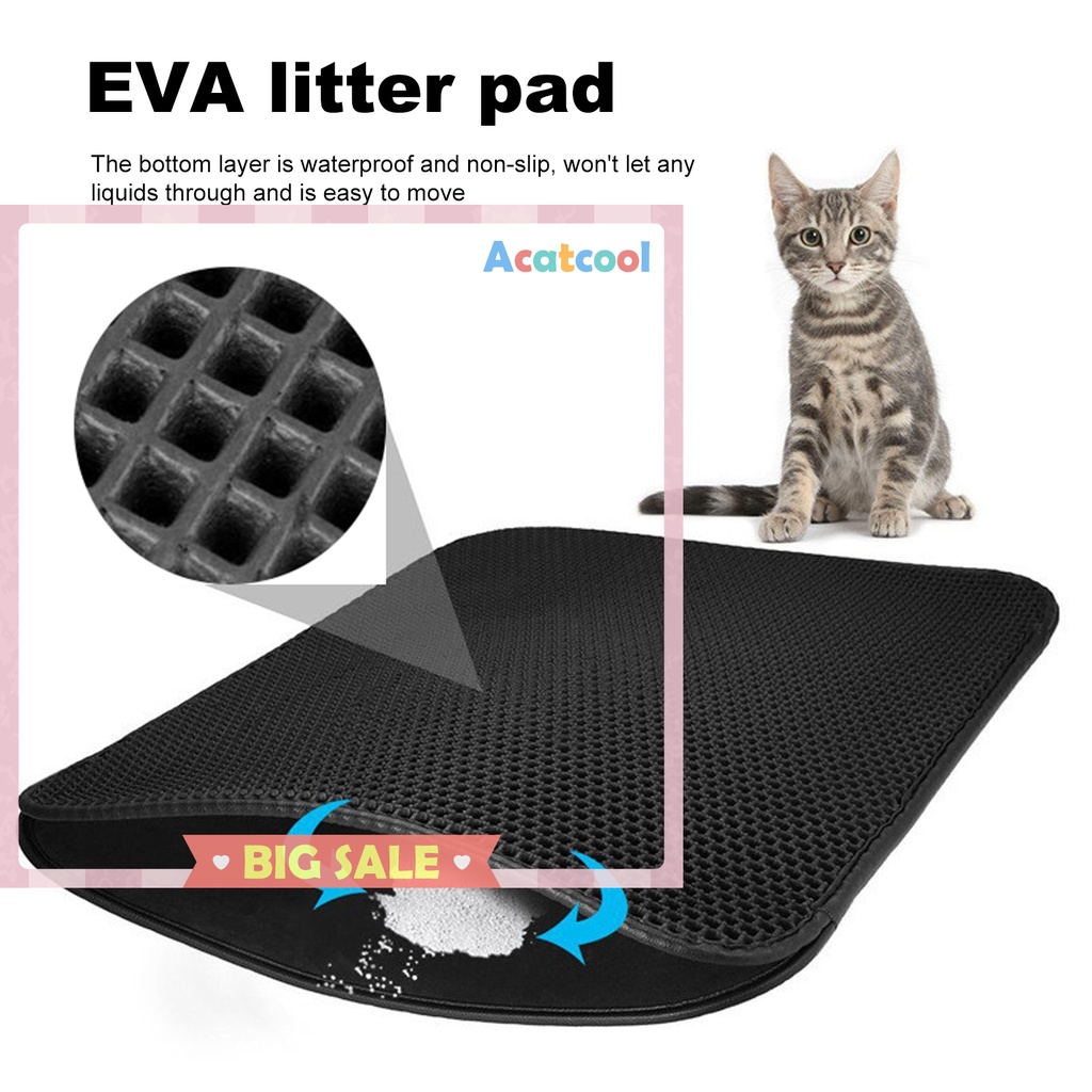 Cat Litter Mat Honeycomb Double Layer Pad No Phthalate Waterproof Black