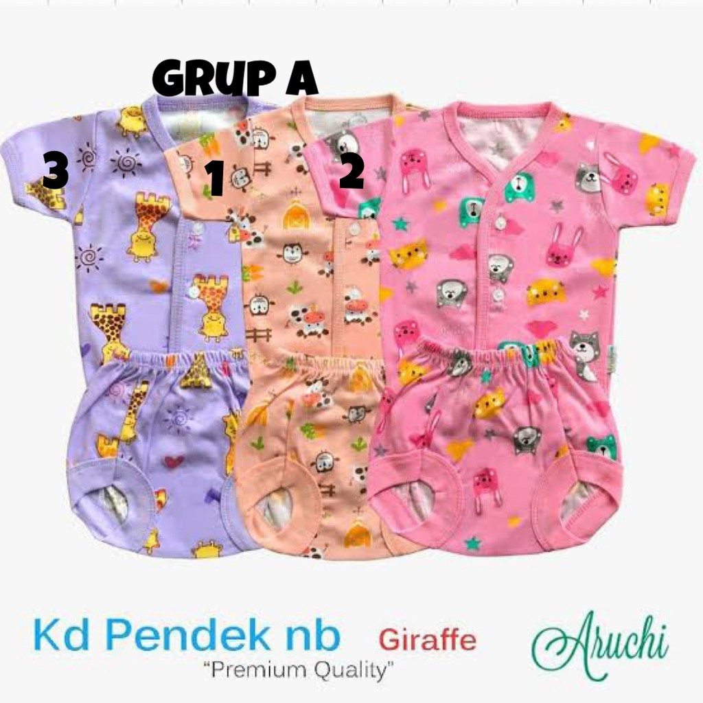 Aruchi MOTIF Setelan Pendek / Panjang Kancing Depan NEWBORN / NB (1stel)