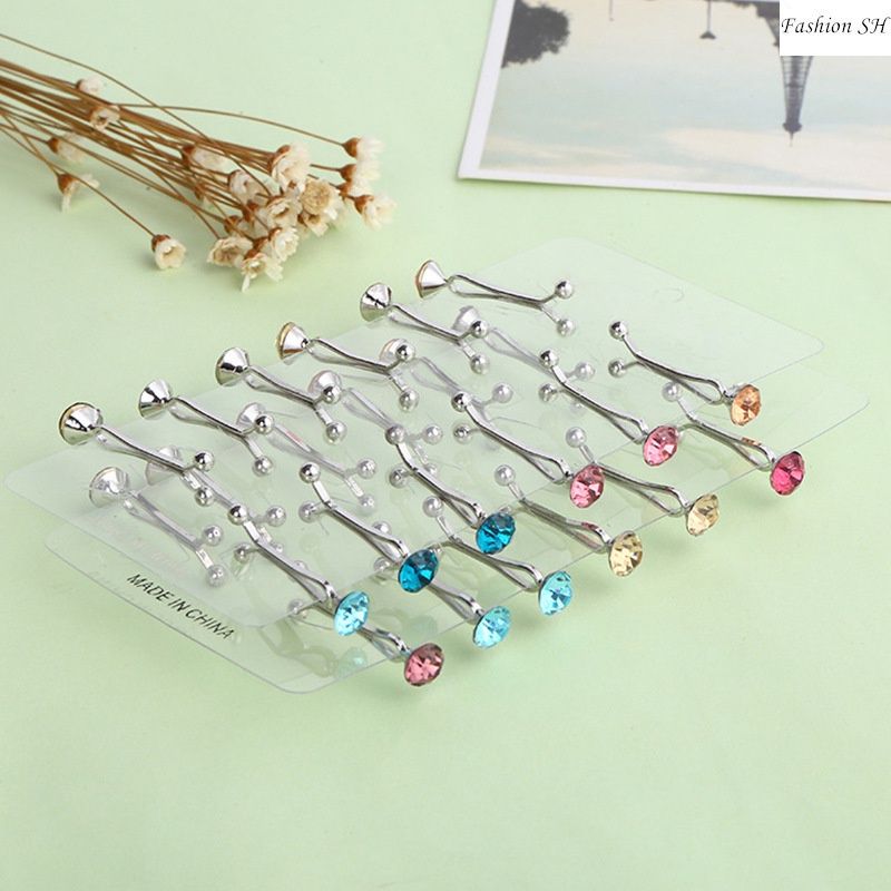 12pcs bros Pin Klip Hijab Hias Kristal Multi Warna Gaya Turki Untuk Wanita M20023