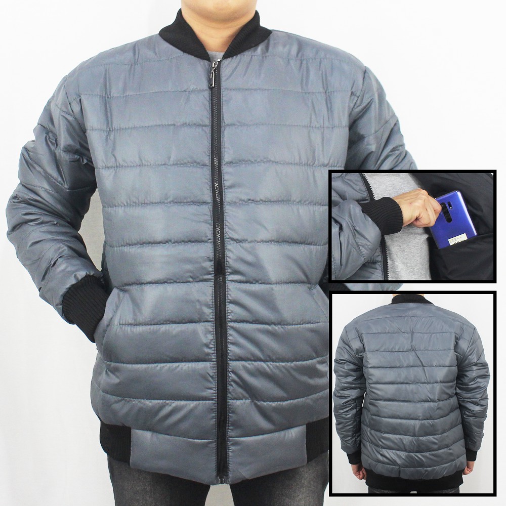 JAKET BOMBER PUFFER TEBAL PRIA - JAKET WINTER - JAKET PARASUT TEBAL - JAKET GUNUNG TEBAL PRIA ABU
