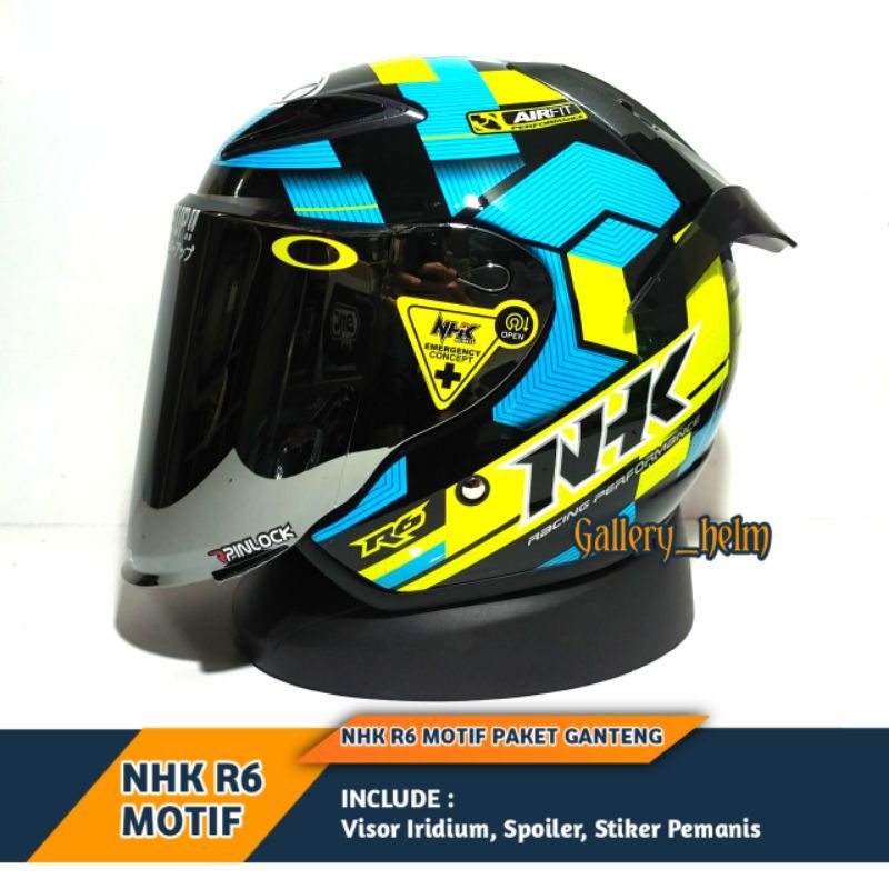 KACA VISOR FLAT NHK R6 IRIDIUM SILVERBLUEGOLD PLUS RACHET + SPOILER + STIKER VISOR