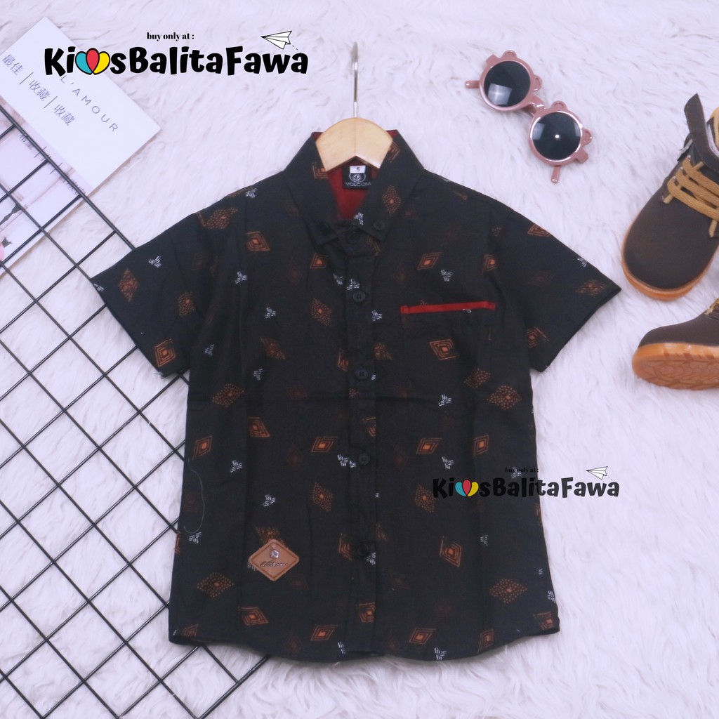Kemeja Farel uk 3-8 Tahun Anak Laki / Baju Lengan Pendek Atasan Kancing Katun Grosir Murah [IMPORT]