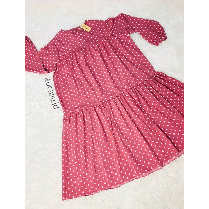 eucalia ELENA TUNIC merah muda pink - tunik jumbo besar motif polkadot