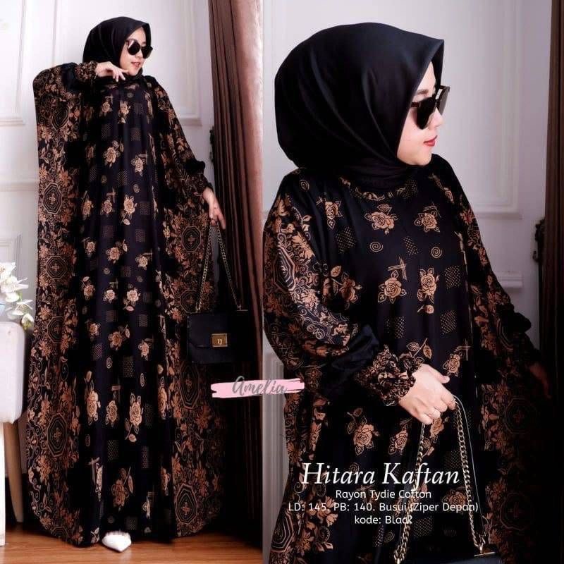 COD - Asmiranda Maxy Gamis Muslim Aurora Dress Shakila Aksen Renda Brukat Import Ld  110 Fit S - XL ( Free Bros ) Fashion Maxi Wanita Pesta Kondangan Modern Termurah Terlaris-KAFTAN HITARA HITAM
