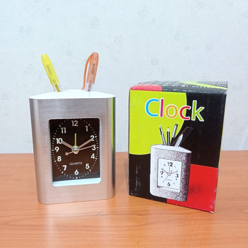 Jam Beker Mini / Jam Meja Kantor Multifungsi With Tempat Pensil Polos - ACC PLUS