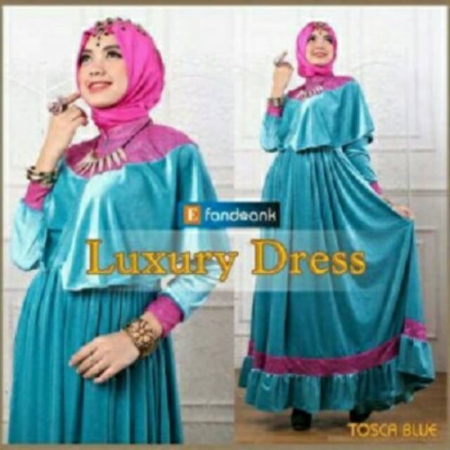 Luxury dress by efandoank original baju muslim pesta mewah branded biru tosca agrabutik