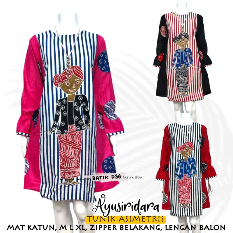 Tunik lengan balon katun halus asimetris atasan Baju wanita remaja kerja kantor modern kekinian motif corak karakter tejo fashion modis trendy seragam kembaran cantik ayu modern terbaru solo btc