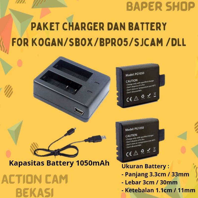 Paket Dual Charger Dan Battery / Baterai Xiaomi Yi 4K Discovery / Kogan / Brica / Bpro / Sjcam / Aka