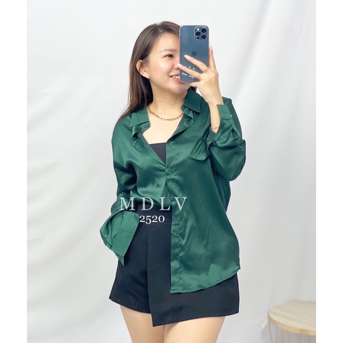 MDLV ~ 2520 Adella Silk Satin Plain Shirt Kemeja Satin Polos Premium Kemeja Satin Best Seller Kemeja Import