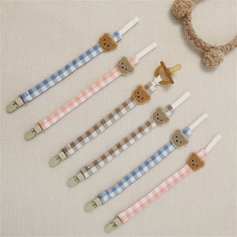 Mary Klip Holder Dot Empeng / Teether Bayi Motif Bordir Kartun Beruang Bahan Plastik DIY