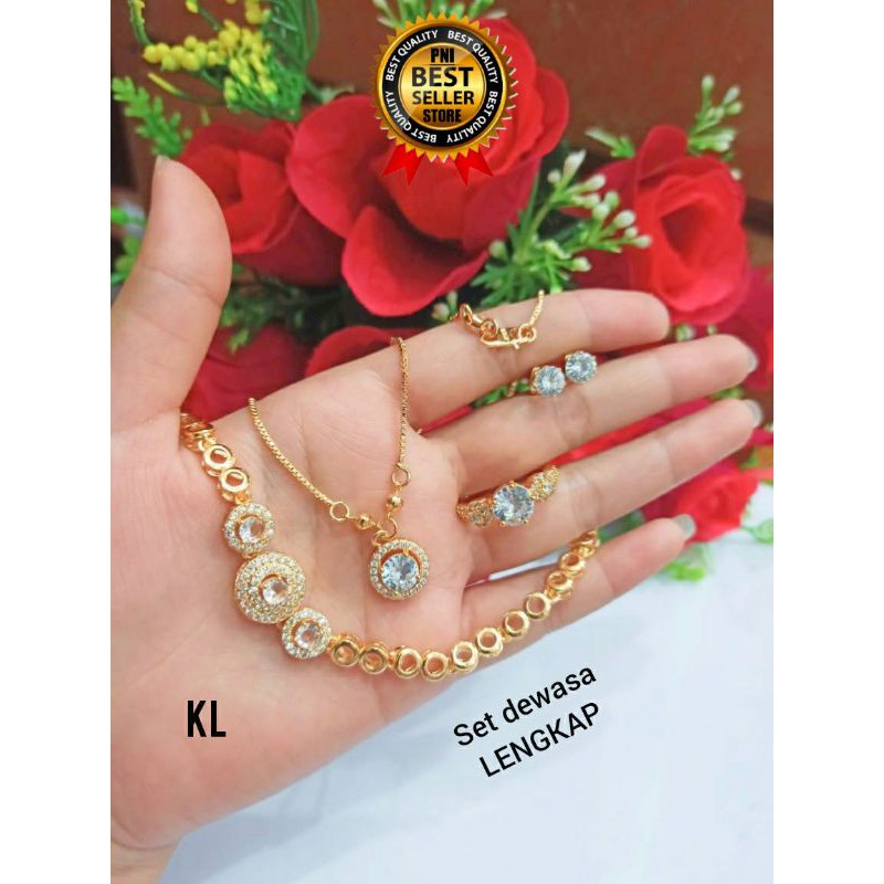 Fourfashion Set Dewasa Permata Bulat Lapis Emas PD021