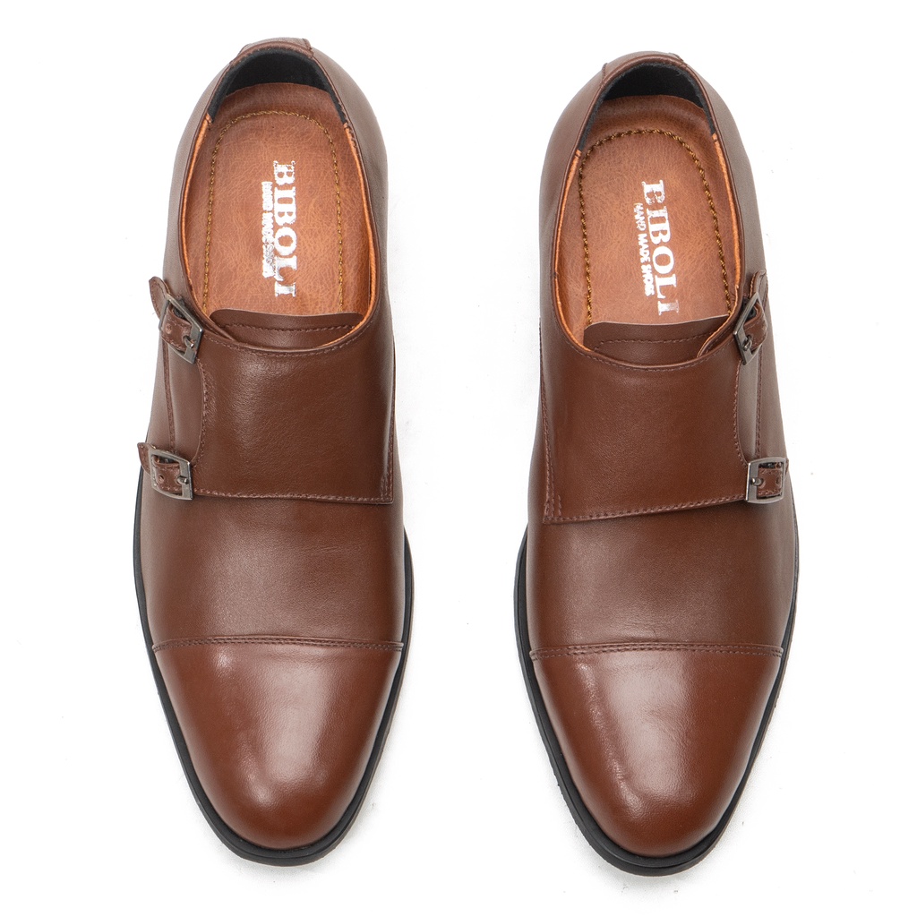 Sepatu Pantofel Pria Formal Model Strap Kulit Sapi Asli Warna Coklat Outsole Fibber M8041