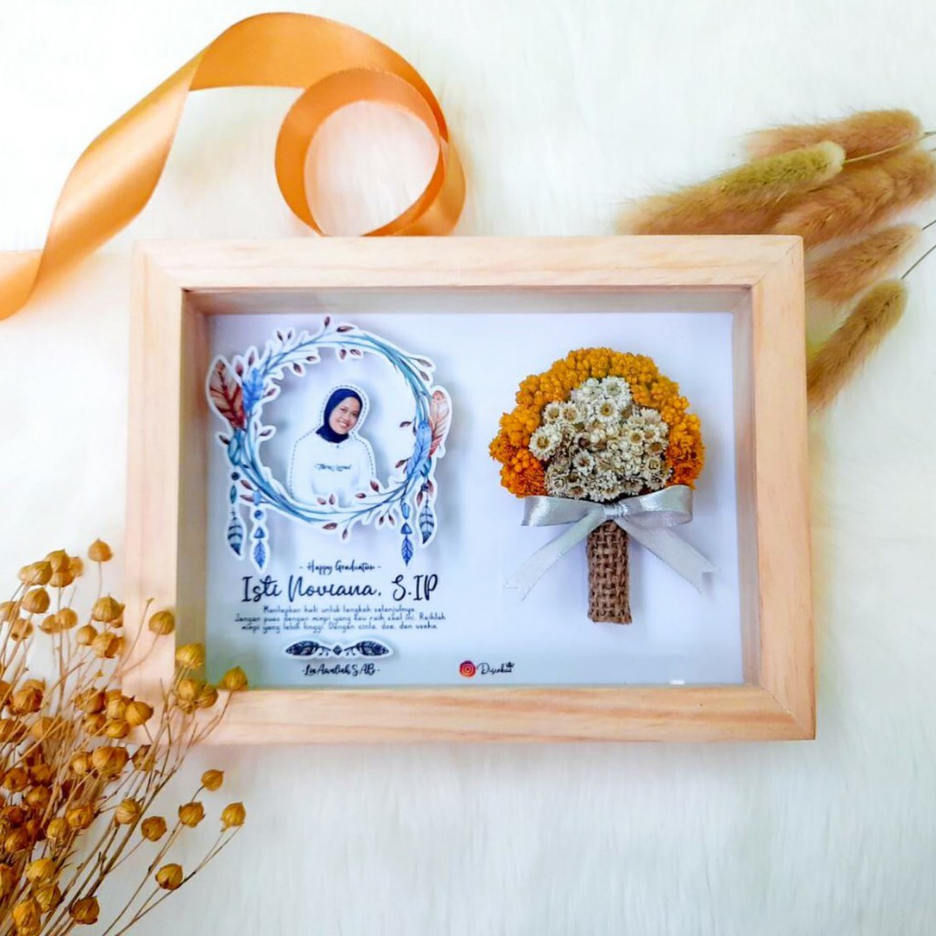 3D Edelweis In Frame Bingkai Ukuran 5R - Hadiah Wisuda Ultah Nikahan | Bunga Budidaya