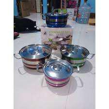 *cookware* Panci Set Stainless 4-pcs* Panci Besar & Kecil/panci Serbaguna Warna/panci Anti Lengket*