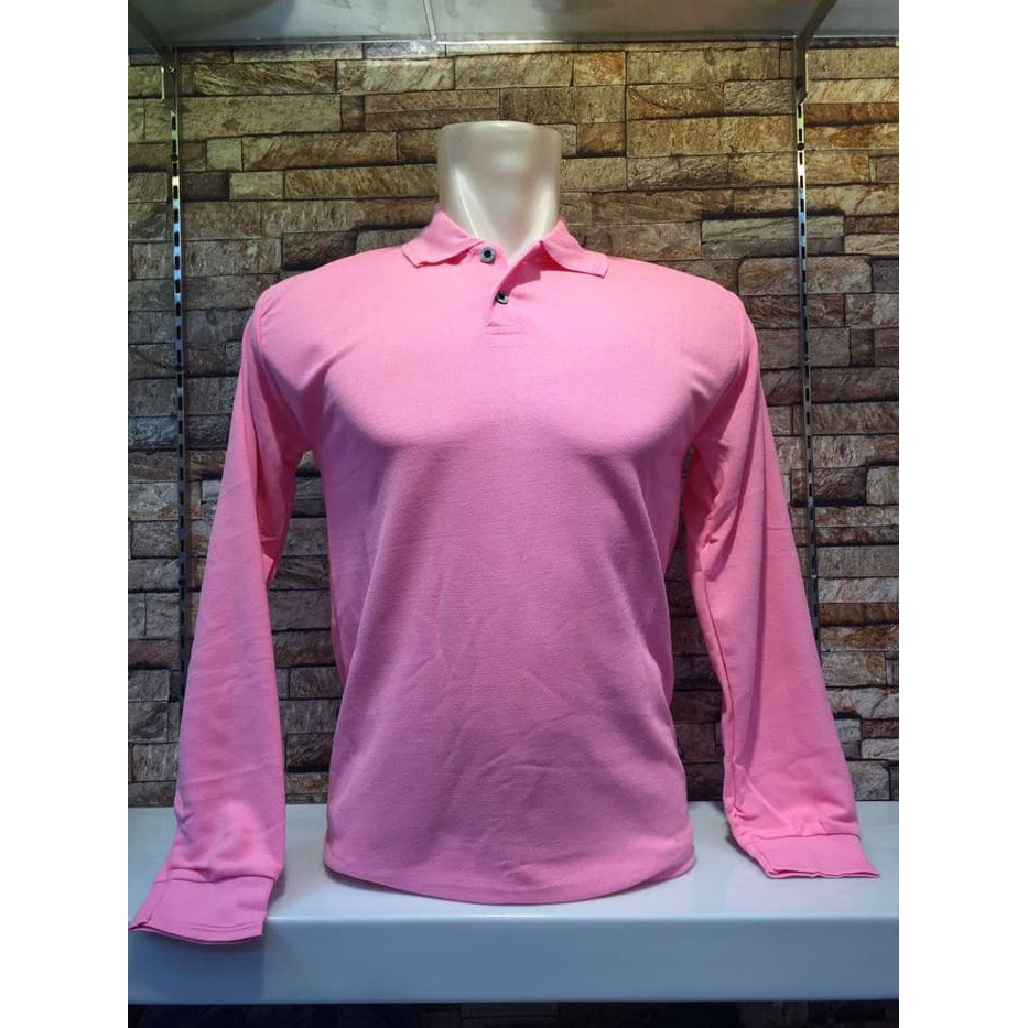 POLO LENGAN PANJANG POLOS WARNA BABY PINK - KAOS KERAH LENGAN PANJANG - KAOS  PANJANG PRIA