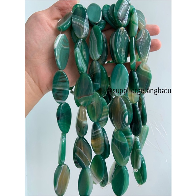 batu alam Penden simba oval green carnelian 2 x 4 cm warna hijau agate