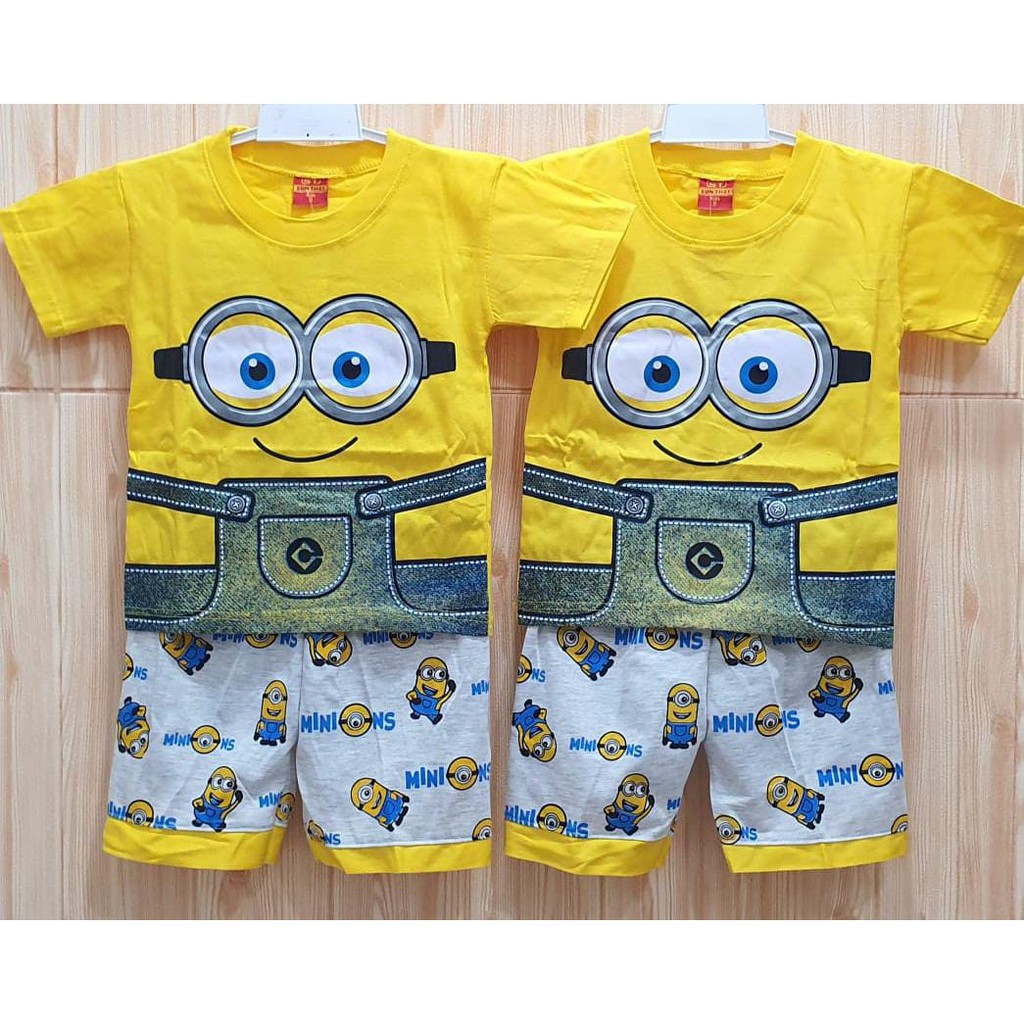 SETELAN BAJU ANAK MINION LENGAN PENDEK BAJU ANAK LAKI LAKI MINION