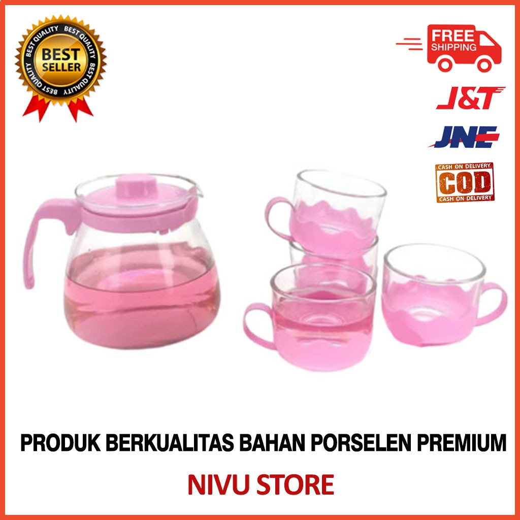Teko Set SUNGLASS Teapot Set KACA 950ml 4 Cangkir Kopi Peralatan Minum Kaca Bening Berkualitas N2R1