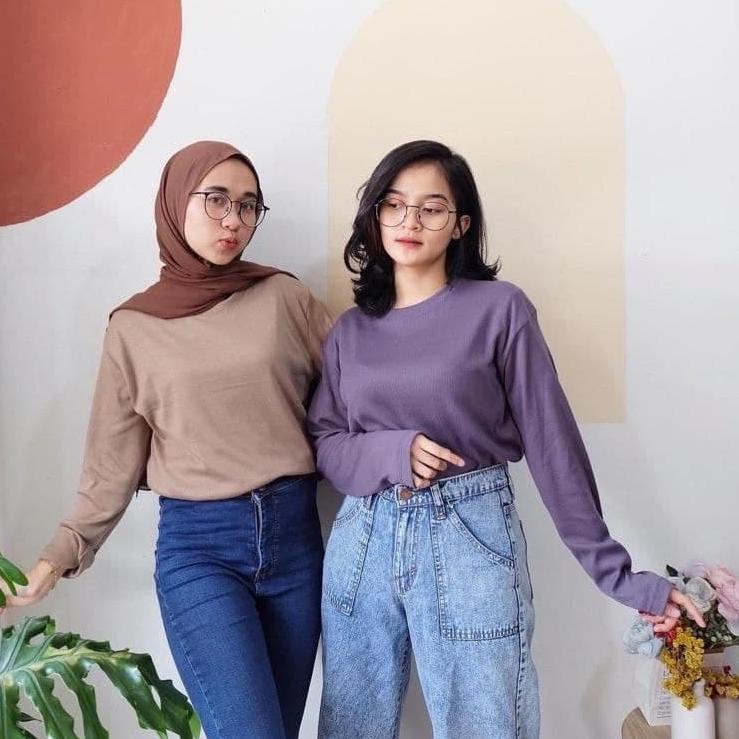 ♕ kaos polos Uniqlo Wafle | Wafle Uniqlo Grade S+ polos Wanita | Kaos Rib Polos wanita lengan panjan