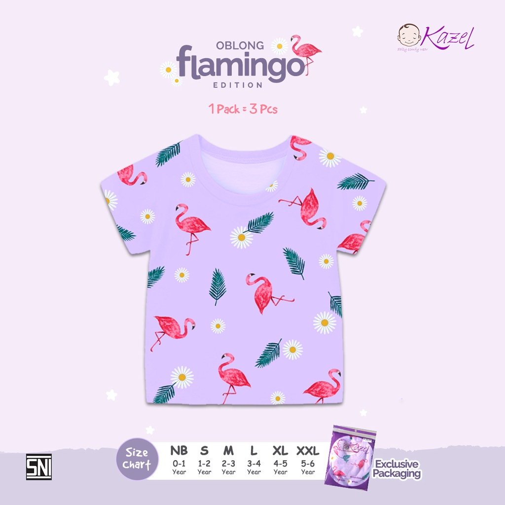 Baju Bayi Kaos Oblong Anak Perempuan Kazel Oblong Girl Flamingo Edition 0-5 Tahun (3Pcs)