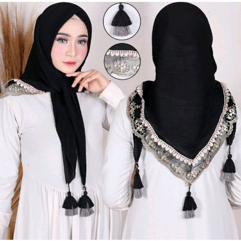 SEGIEMPAT PLISKET RENDA SEGIEMPAT RENDA PLISKET BELLA SQUARE PREMIUM HIJAB PESTA