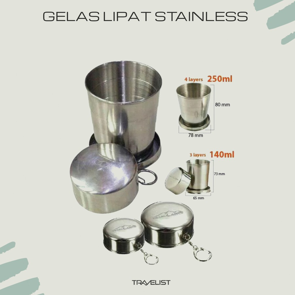 Gelas Lipat Stainless Steel 250ml / gelas stainless / gelas mini / gelas gunung / folding cup