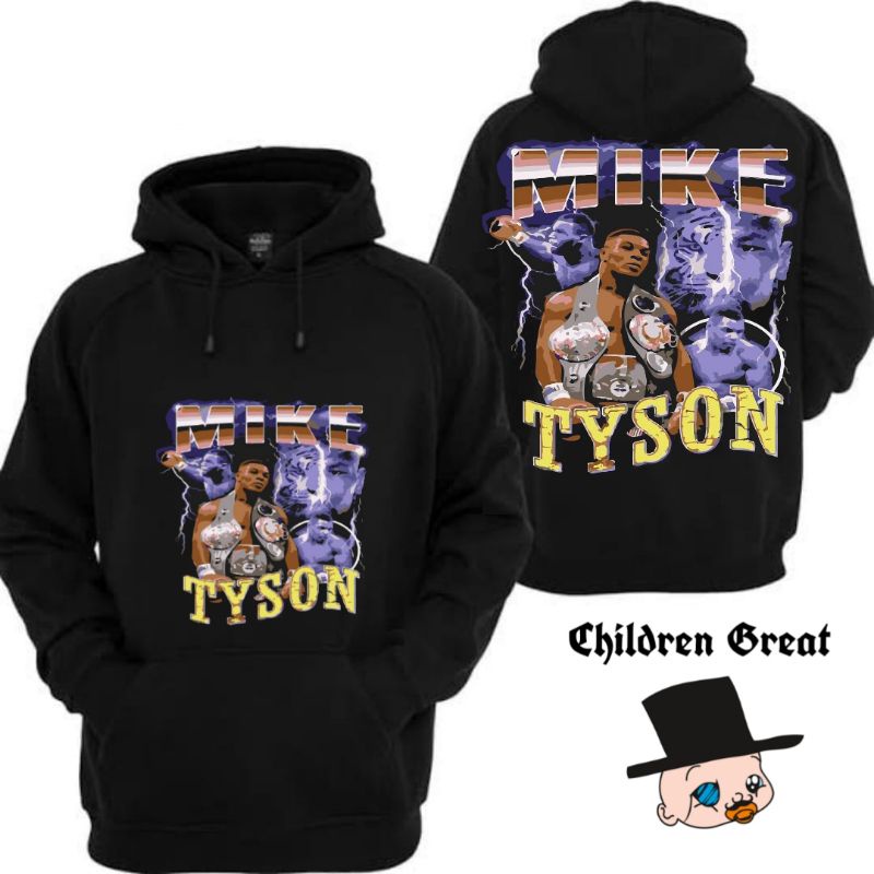 Jaket Hoodie MIKE TYSON zipper petinju dewasa tee jacket hitam polos sweater sweatShirt katun crewne