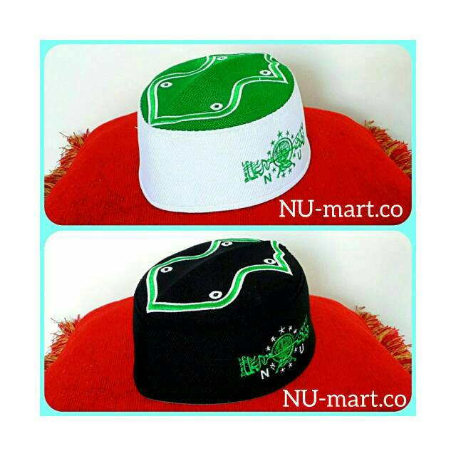 Peci NU Bordir - Peci Haji - Peci Kopiah Songkok Nahdlatul Ulama - Peci Terompah Hitam Putih Hijau
