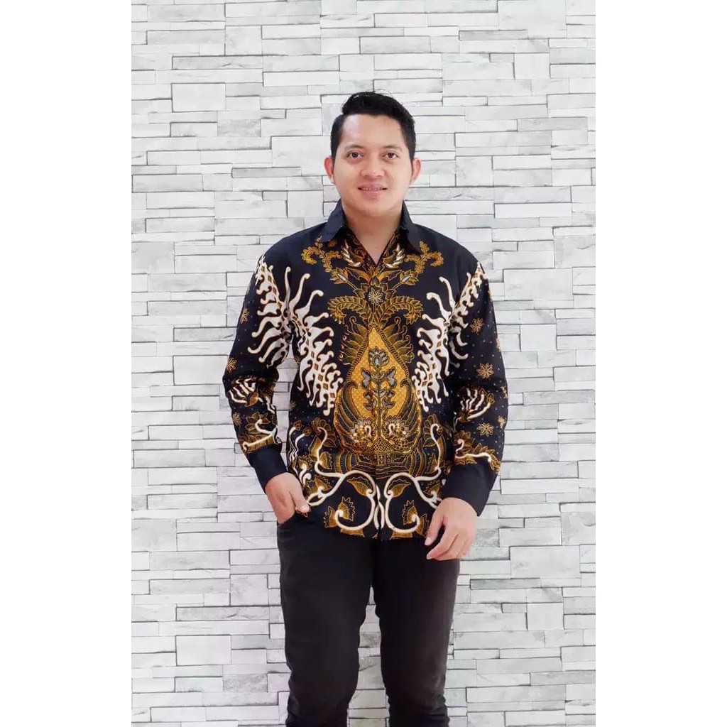 Atasan Modern Mego Nogo Kemeja Batik Solo Lengan Panjang Lapis Furing Citra Ayu Proboseto SLEMPANG PARANG ABHINAYA LEKSKMANA AJI LUWUNG CAKRA BUANA JAYANEGARA SUKET SEGORO BABON ANGREM MERAK KHAYANGAN AJISAKA PARI COKLAT BATIK SOLO AMANAH BATIKSOLOAMANAH