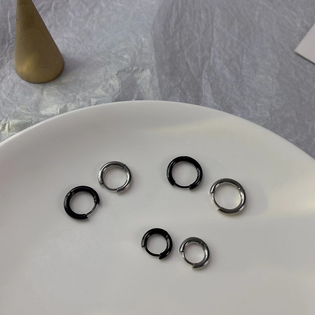 Anting Tusuk Bentuk Bulat Warna Hitam Untuk Wanita