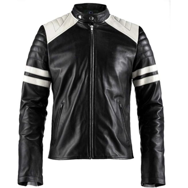 jaket kulit asli pria domba garut model kombinasi hitam putih LJ145