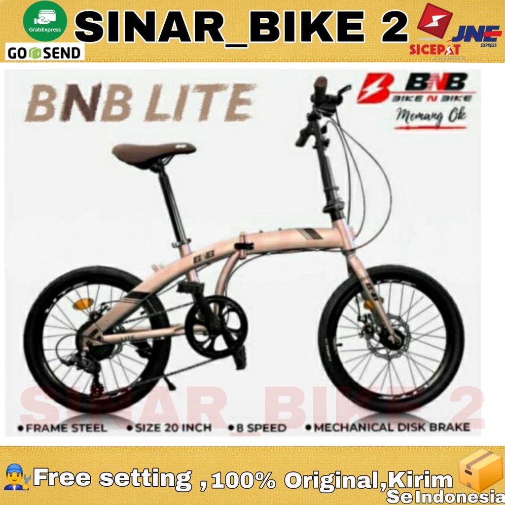 Sepeda Lipat 20 Inch BNB Lite 8 Speed Rem Cakram Brown. Bonus Holder