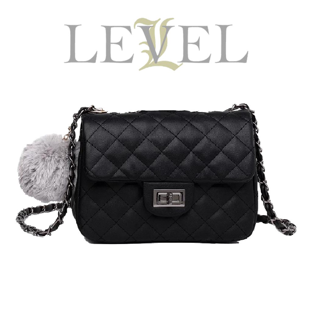 FASHIONSTOREKU TAS LEVEL MINI FREE POMPOM SLINGBAG fashion wanita impor batam