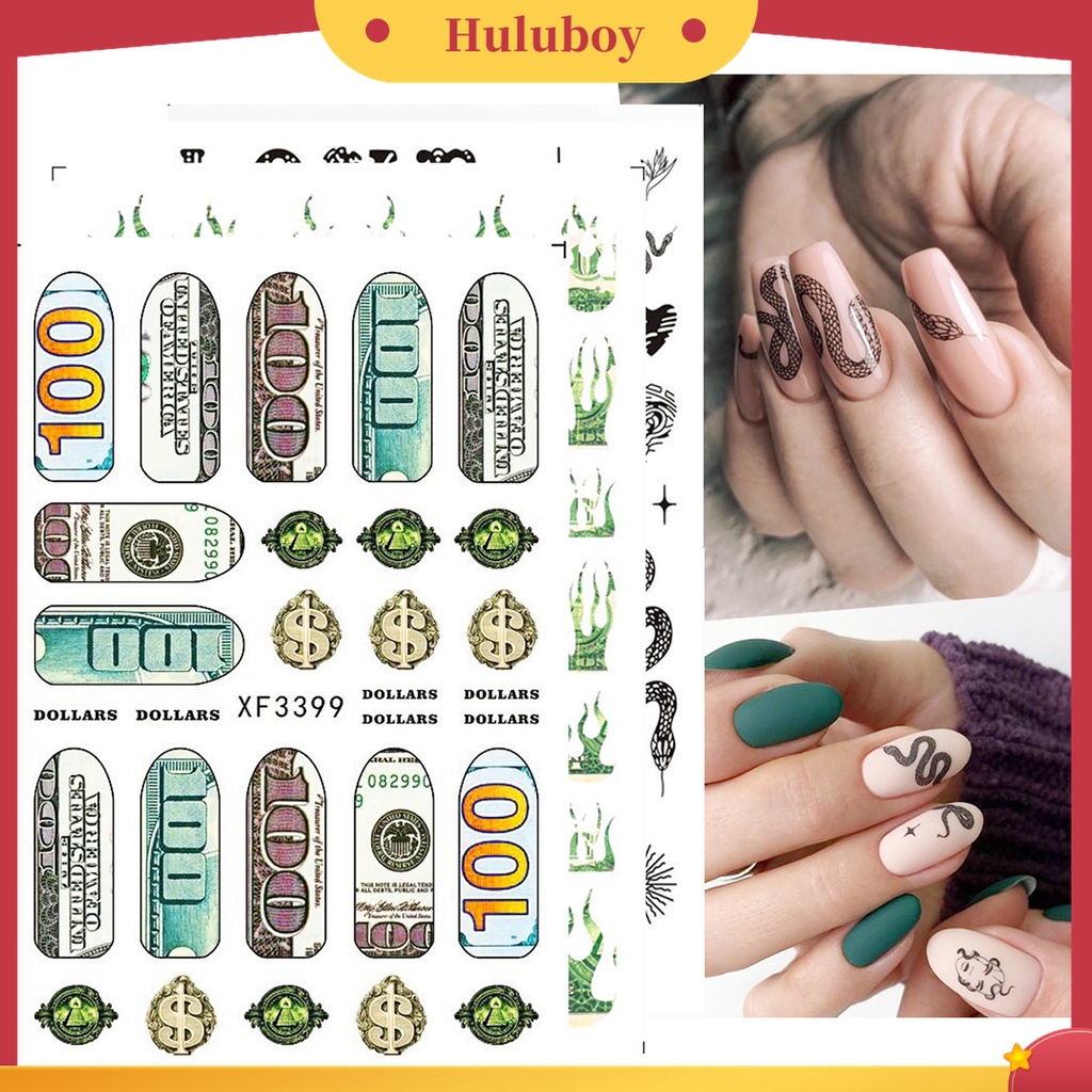 Huluboy Huluboy♡ 3pcs / Set Stiker Kuku 3D Bentuk Uang Dollar Untuk Dekorasi Manicure