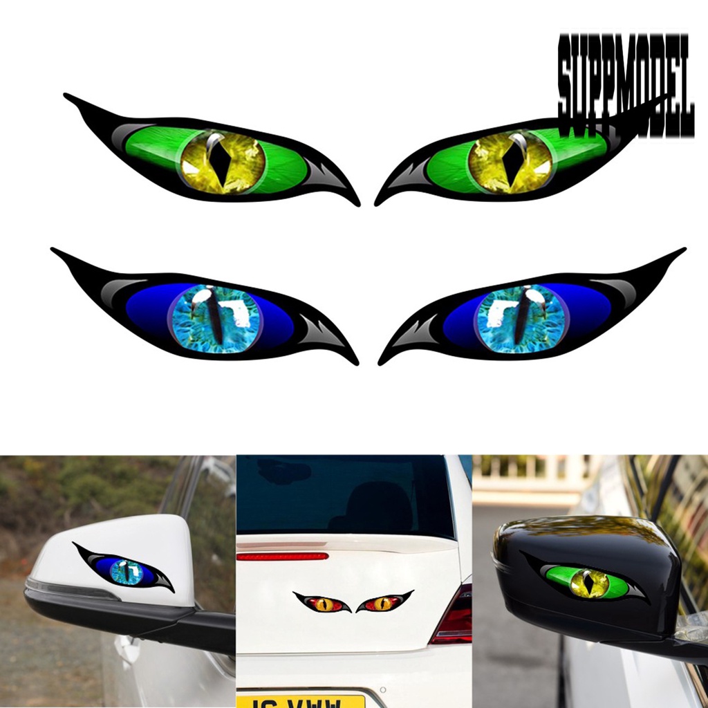 2pcs Stiker Reflektif Motif Mata Iblis Warna Kuning Untuk Body Mobil