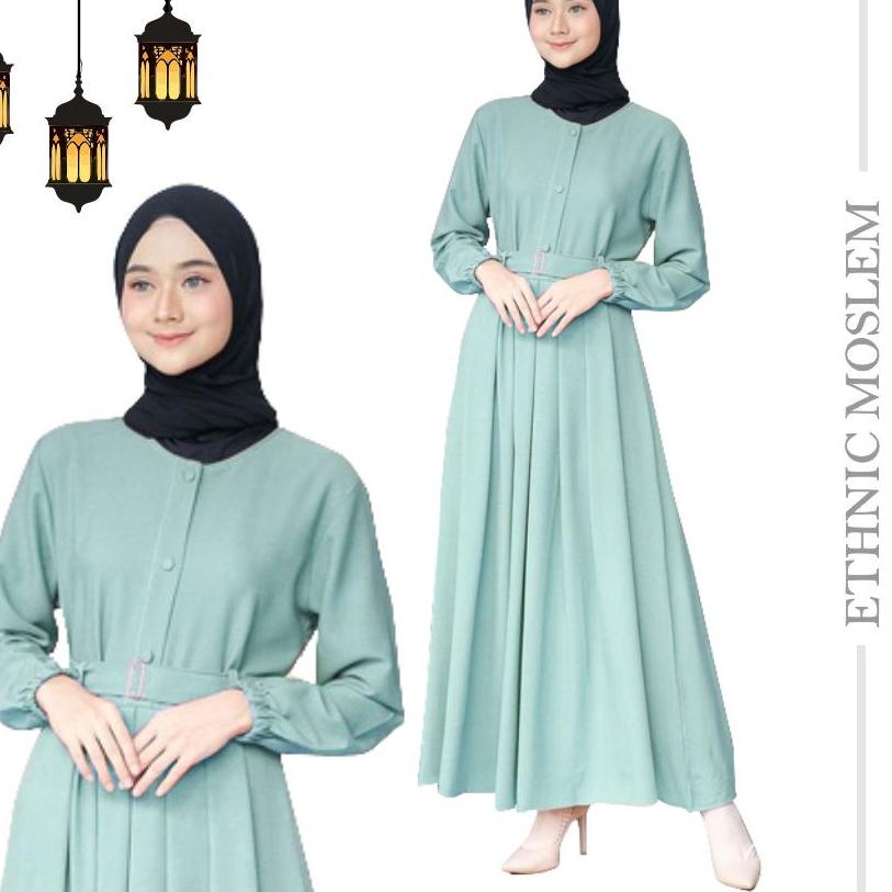 Paling Disukai.. Gamis Biru Langit [ BISA COD ] Elbina Set Dress Gamis + Outer + Khimar || Size S M 
