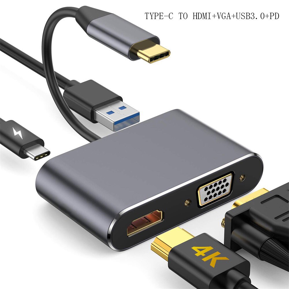 Adapter USB Type C to HDMI VGA PD Charging 4K 87W - D87 - Gray