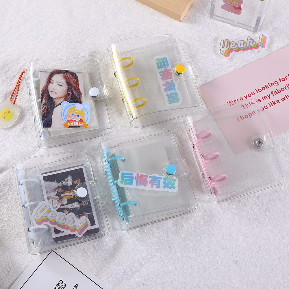 QUINTON Portable Binder Notebook Cover School Stationery 3 Hole Binder Clip Card Organizer Glitter Transparent PVC Notebook Pages Loose-Leaf Handbook Photo album