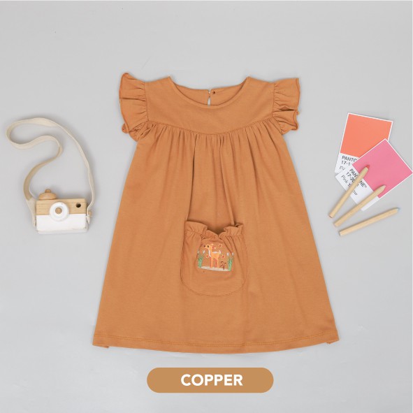 Mooi Dress Anak Perempuan Yori Pocket Dress-COPPER
