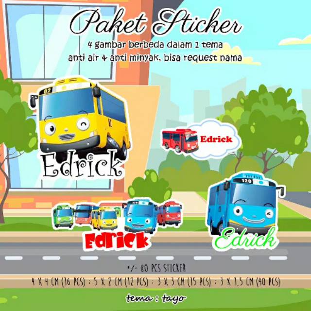 Stiker Label Nama Lucu 80 Pcs Tahan Air Anti Luntur Shopee