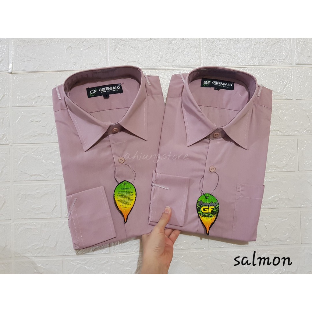 KEMEJA PRIA GREENFALO - KEMEJA POLOS LENGAN PANJANG PRIA WARNA SALMON