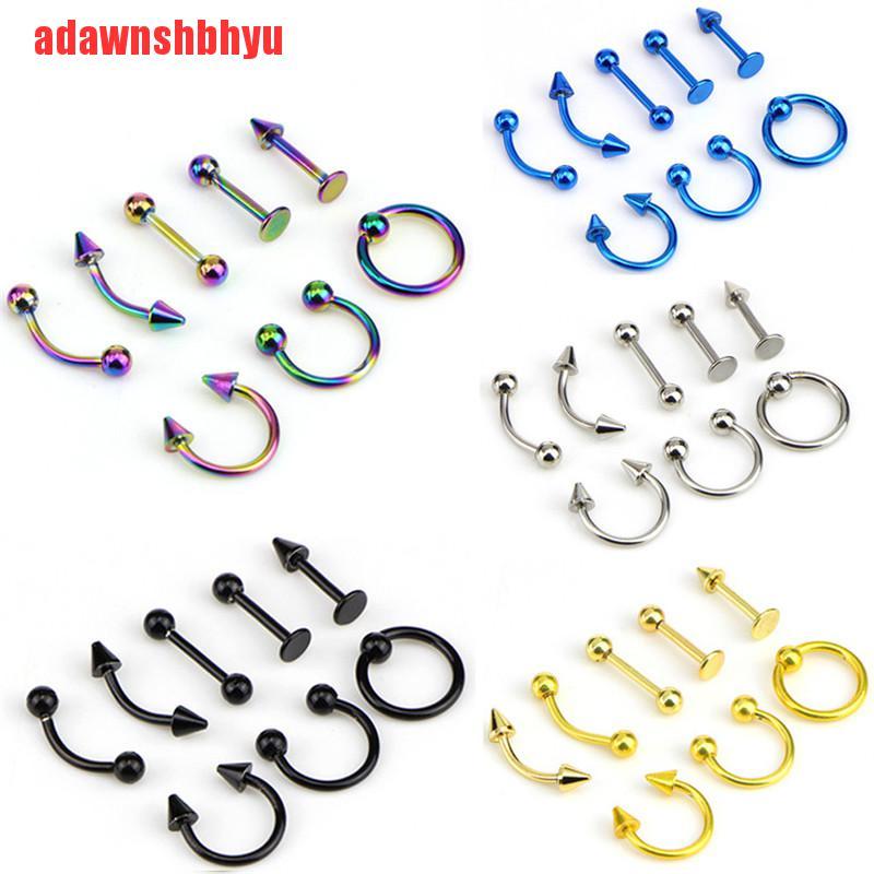 8 Pcs Perhiasan Tindik Telinga Alis Bahan Stainless Steel 16G