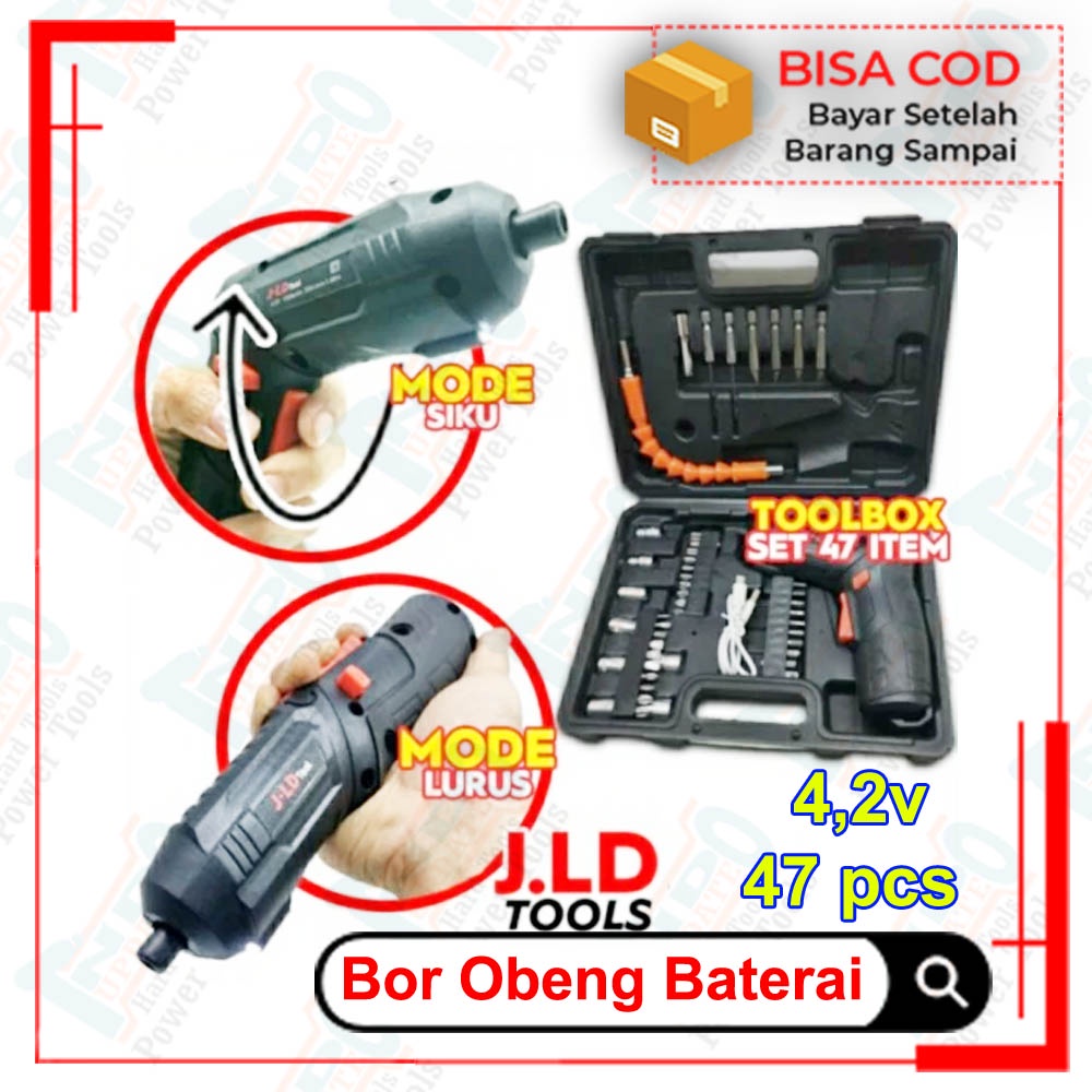 Bor Obeng Baterai J.LD Tool Mesin Bor Cordless Mini 4.2V Skrup 47 PCS Mata Bor Tangan Screwdriver-1