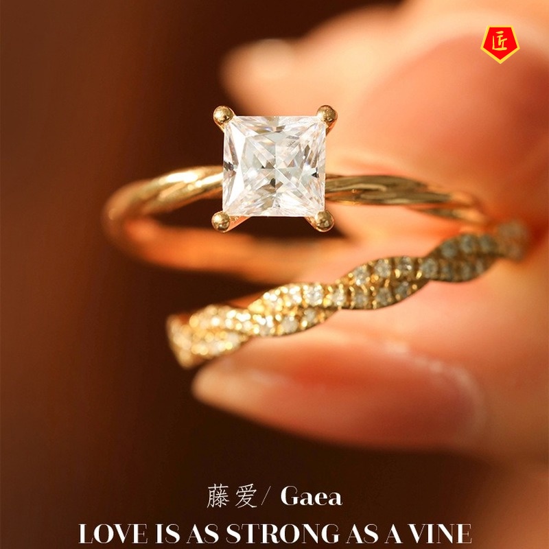 [Ready Stock]1 Karat Moissanite Vintage Square Ring 18K Gold