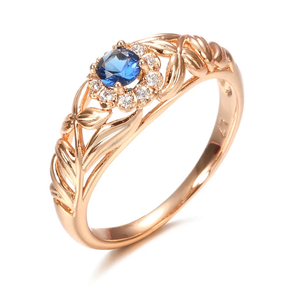 Hu Hu Hu Hu Hu Alat Bantu Pasang Kacamata♡ Cincin Wanita Model Hollow Out Hias Cubic Zirconia Biru Berkilau Tahan Lama Untuk Pernikahan