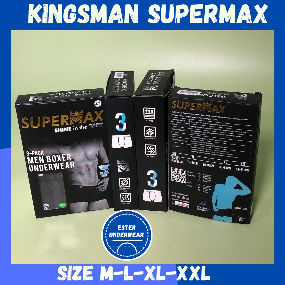 Celana Boxer Kingsman Supermax Extracool  ISI -3 Pcs