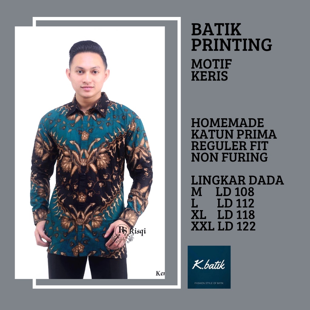 KEMEJA BATIK PRIA LENGAN PANJANG MOTIF KERIS HIJAU BATIK MODERN BATIK SERAGAMAN KANTORAN BATIK PEKALONGAN BATIK KATUN