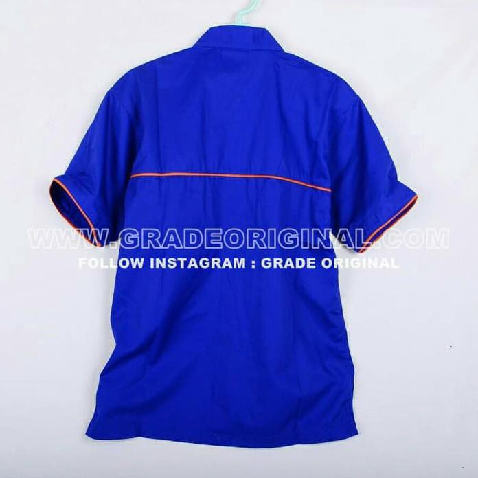Ep-02 Baju Kemeja Seragam Kerja Pria Biru Lis Orange Top Quality